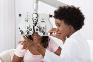 woman receiving eye exam